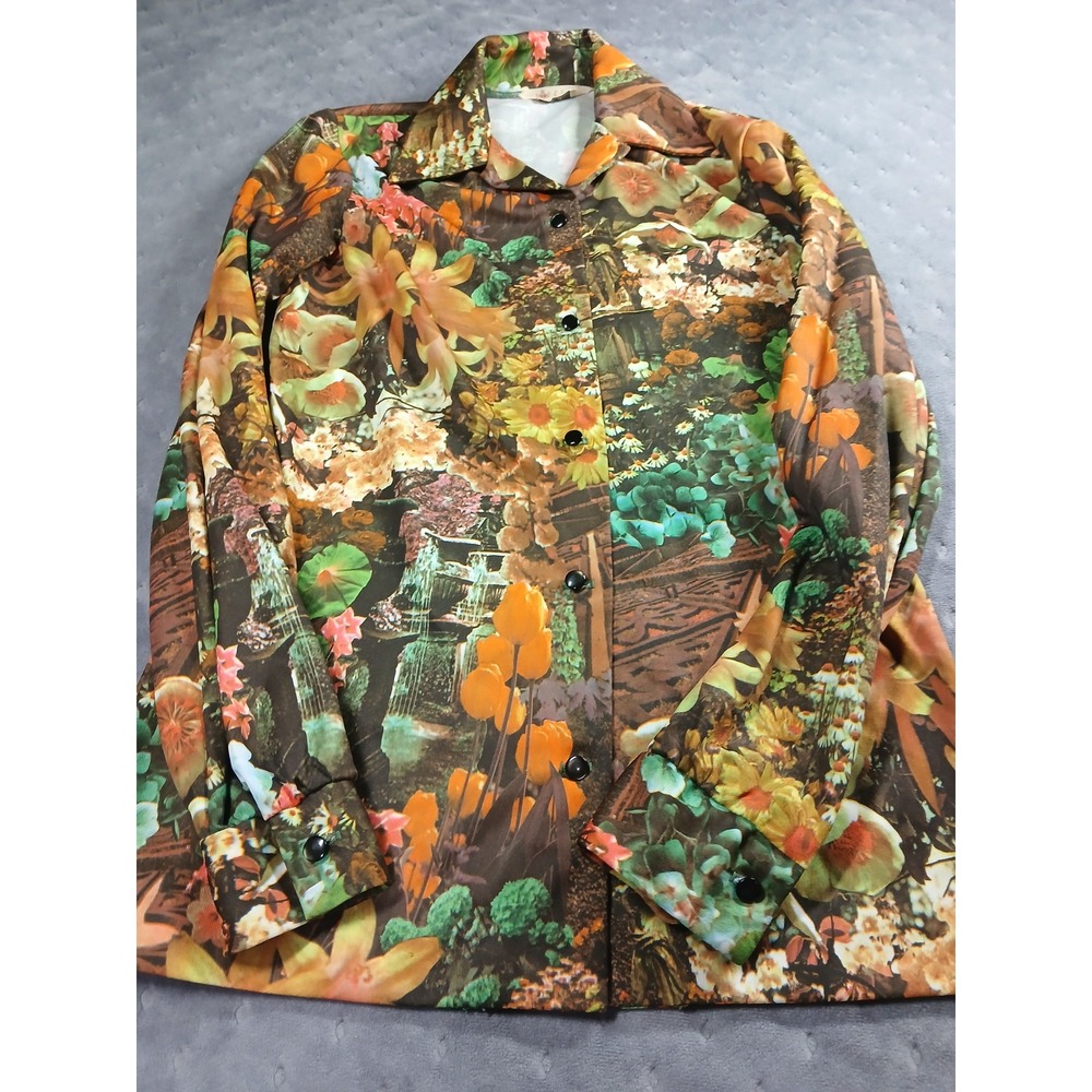 Vintage Donovan-Galvani of Dallas Floral Garden Hippie Button Down Shirt 70s - Picture 3 of 7
